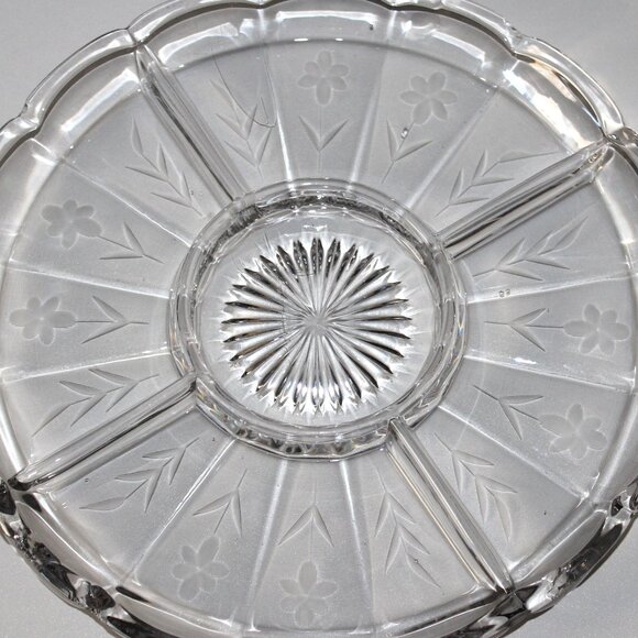 Etched Divided Serving Dish | Vintage Glass Tray - Picture 2 of 4